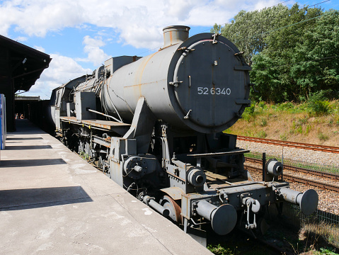 Lodz, Poland - 08 04 2023 : Memorial of Radegast train station in Lodz, Poland. The locomotive.