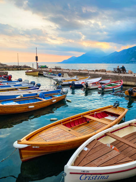 Old Port in Castelletto, Lake Garda, Italy stock photo