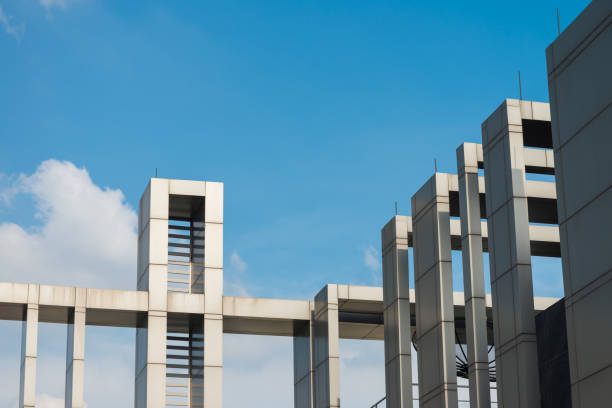 istock Detail of modern building architecture on rooftop with blue sky background. 1618292837