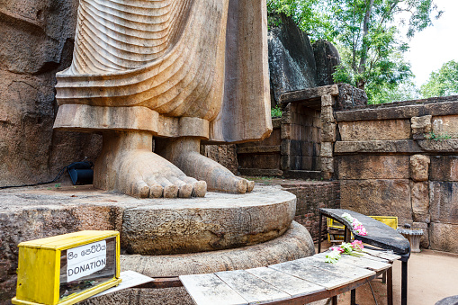 Feet of the Aukana Buddha or Avukana Buddha statue, Aukana, Sri Lanka, Aisa