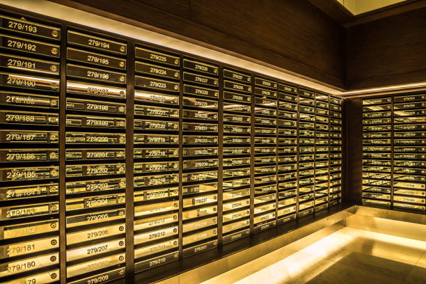 istock Modern mailboxes or postal room for letter receiving in apartment. 1618315414