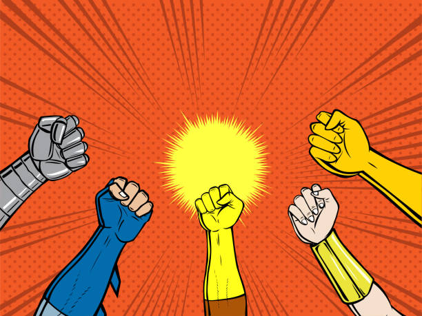 Vector Pop Art Superhero Fists up in the Air Stock Illustration vector art illustration