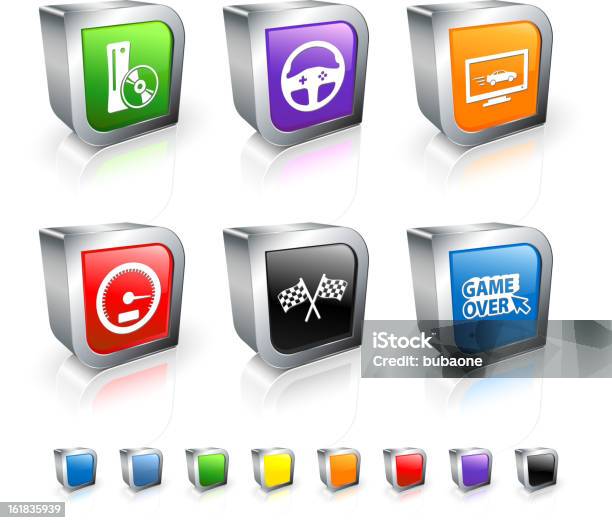 Racing Game 3d Vector Icon Set With Metal Rim Stock Illustration - Download Image Now - Blue, Brand Name Video Game, Checkered Flag