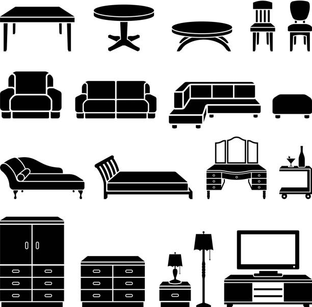 ホーム家具、ブラックとホワイトのロイヤリティフリーのベクター - furniture futon computer icon icon set点のイラスト素材／�クリップアート素材／マンガ素材／アイコン素材