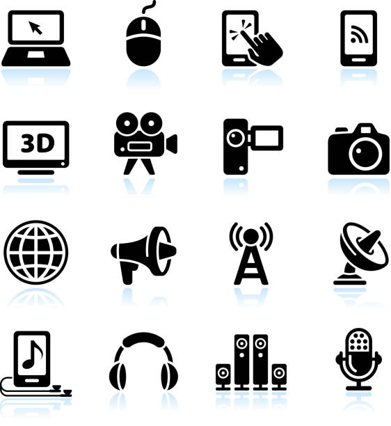 Modern media and technology black & white vector icon set Modern media and technology surround sound stock illustrations