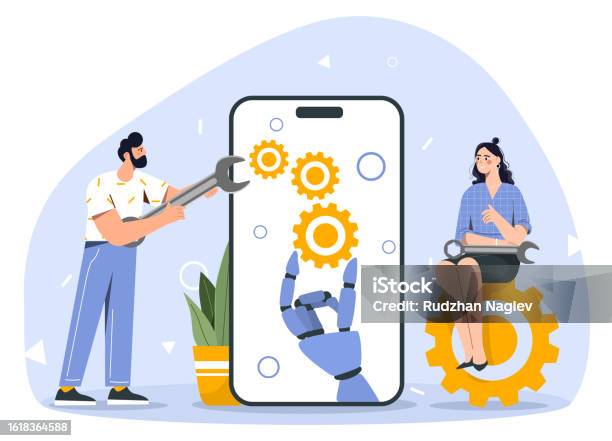 System People Graphics People With System Update Vector Concept Stock Illustration - Download ...