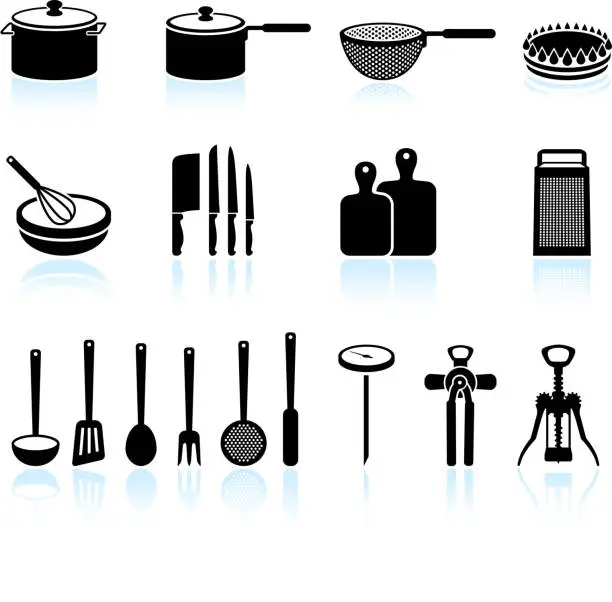 Vector illustration of Kitchen Equipment black and white royalty free vector art