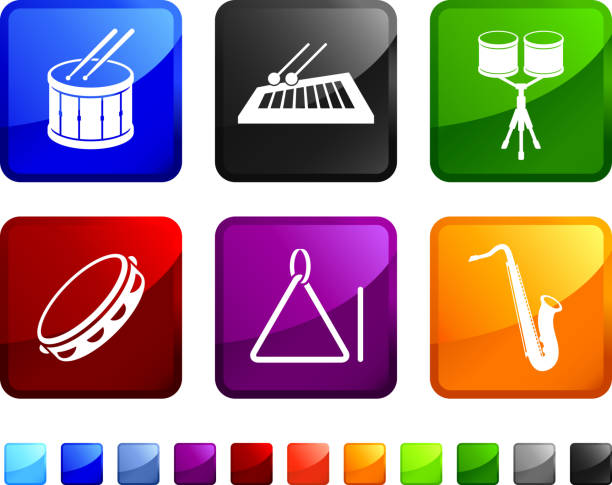 뮤지컬 중저음 및 percussion instruments 벡터 아이콘 세트 스티커 - triangle square shape label symbol stock illustrations