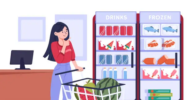Vector illustration of Woman buy frozen food vector concept