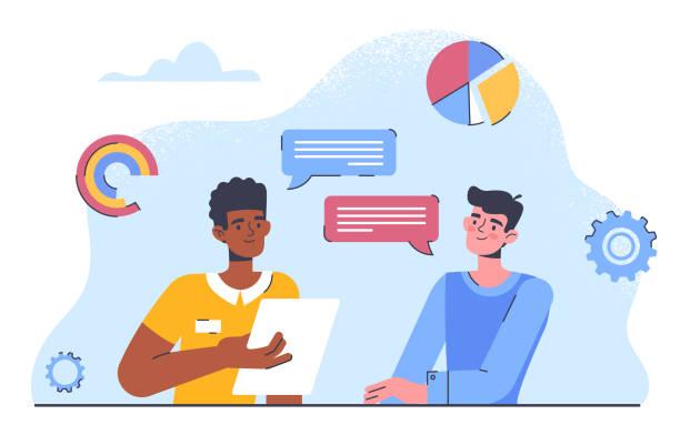 ilustraciones, imágenes clip art, dibujos animados e iconos de stock de hombre con concepto de vector de consulta - mentoría