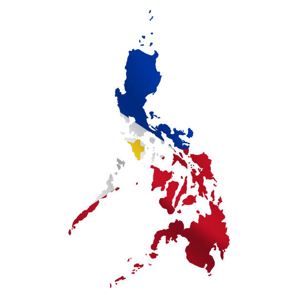 philippinenkarte mit wehender flagge isoliert auf weißem hintergrund - manila philippines map philippines flag stock-grafiken, -clipart, -cartoons und -symbole