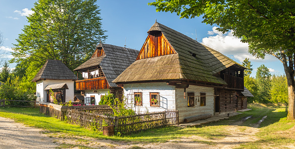 Martin, Slovakia - 08 10 2023: log cabin - traditional wooden house at Museum of the Slovak Village
