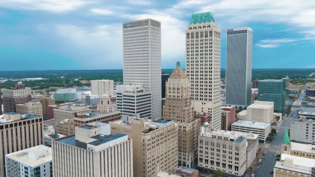 Slow Panning Drone Video of Downtown Tulsa, Oklahoma