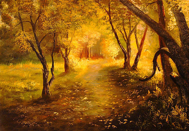 fall Painting. A canvas, oil. virgin river stock illustrations