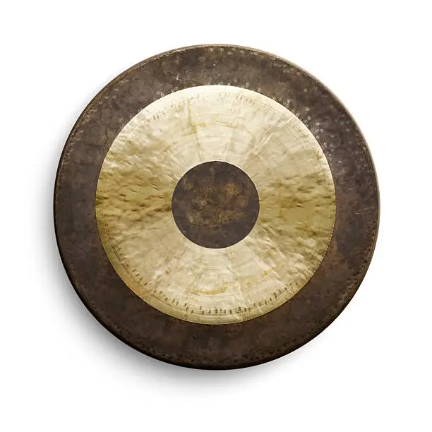 Traditional oriental gong on white background, front view