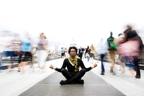 contemplation: a moment of calm meditation in a fast-paced world stock photo