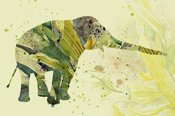 Camouflaged elephant An illustration and watercolor painting combined elephant art stock illustrations