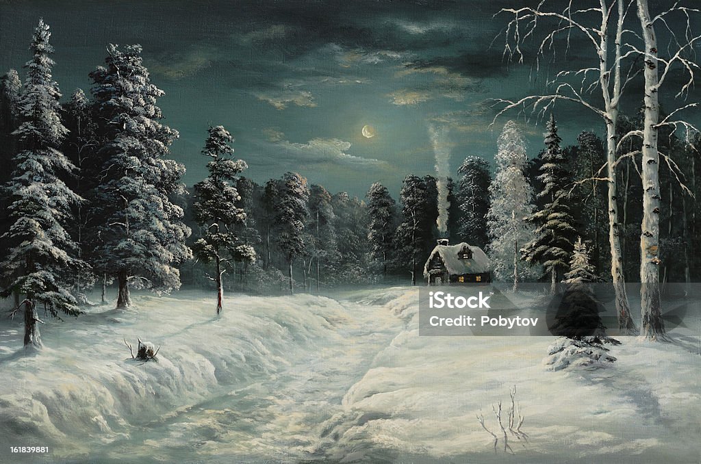 Night before Christmas Painting. A canvas, oil. Art stock illustration