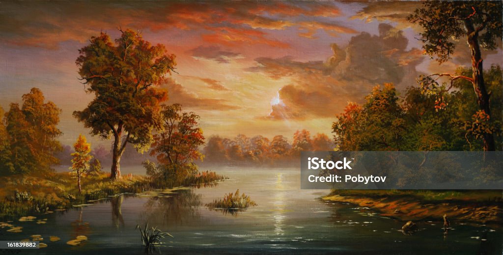 Il cielo arancione - Illustrazione stock royalty-free di Foresta