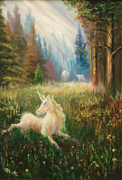 유니콘 - unicorn fantasy landscape animal stock illustrations