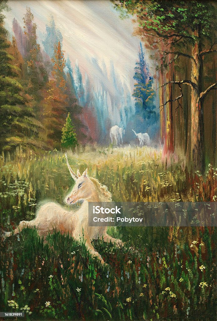 unicorn Painting. A canvas, oil. Unicorn stock illustration