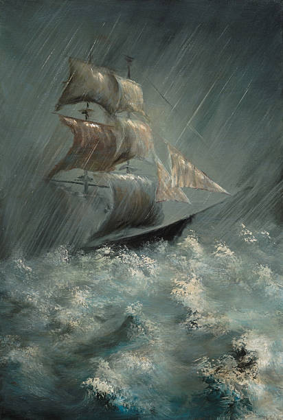 ilustraciones, imágenes clip art, dibujos animados e iconos de stock de storm - storm sailing ship sea shipwreck