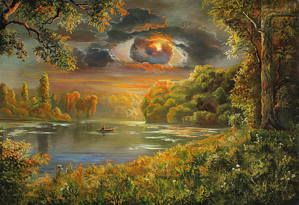 Sight from height Painting. A canvas, oil. love story book stock illustrations