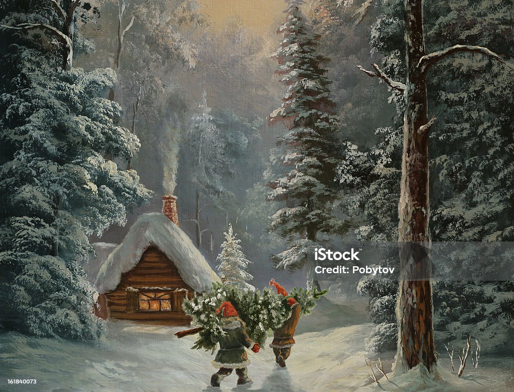 Approach of Xmas Painting. A canvas, oil. Christmas stock illustration