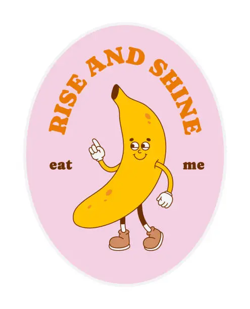 Vector illustration of The hand-drawn retro character of the banana.