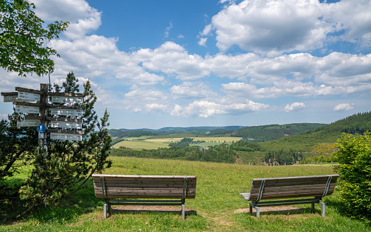 Panoramic landscape image, beautiful scenery of Rothaar Mountains, Sauerland, Germany