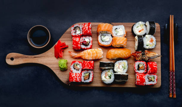 istock Colorful sushi maki set 1618405333