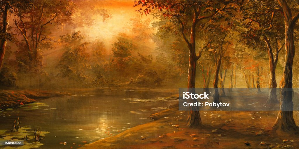 Autumn evening Painting. A canvas, oil. Oil Painting stock illustration