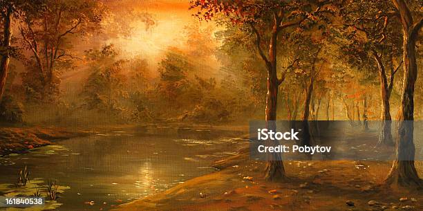 Autumn Evening Stock Illustration - Download Image Now - Oil Painting, Ethereal, Forest