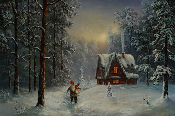 Xmas evening The images for christmas cards fairy tale village stock illustrations