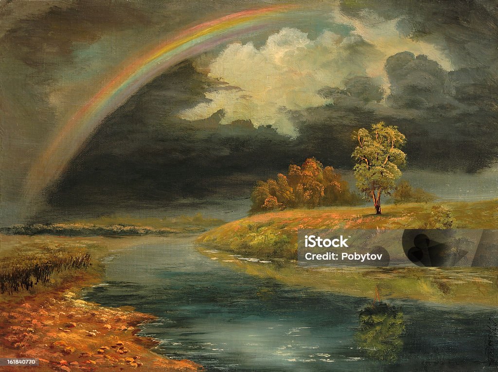 Rainbow Painting. A canvas, oil. Agricultural Field stock illustration