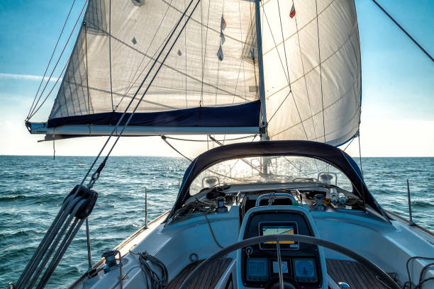 steering wheel on a sailing yacht