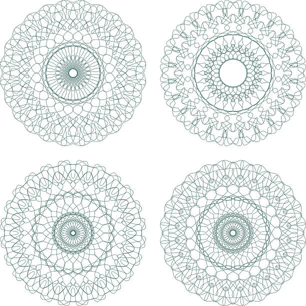 세트마다 벡터 길로쉐 rosettes - guilloche pattern circle four objects stock illustrations