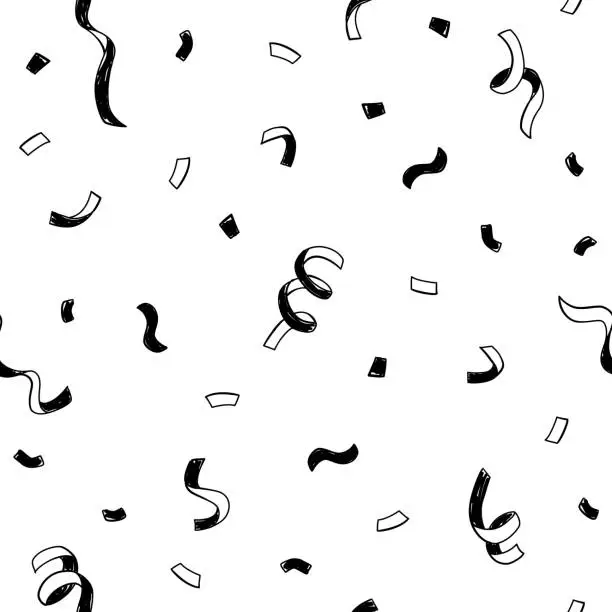 Vector illustration of Black and white confetti seamless pattern, Vector hand drawn illustration.