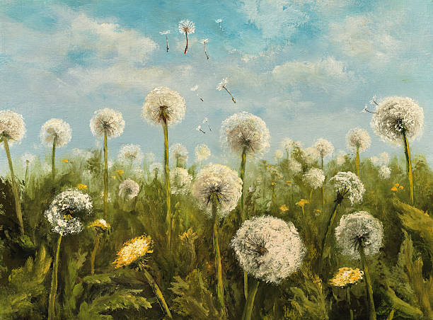 Reproduction of dandelions Painting. A canvas, oil. painting art product stock illustrations