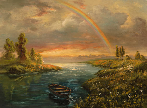 вечерние rainbow - paintings rainbow nautical vessel painted image stock illustrations