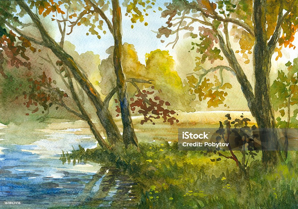 autumnal árboles - Ilustración de stock de Pintura de acuarela libre de derechos