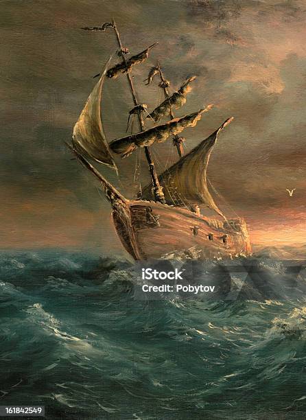 A Painting Of A Ship That Has Just Made It Through A Storm Stock Illustration - Download Image Now