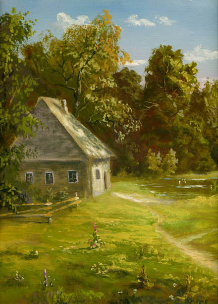letni zamieszkania - paintings canvas cottage painted image stock illustrations