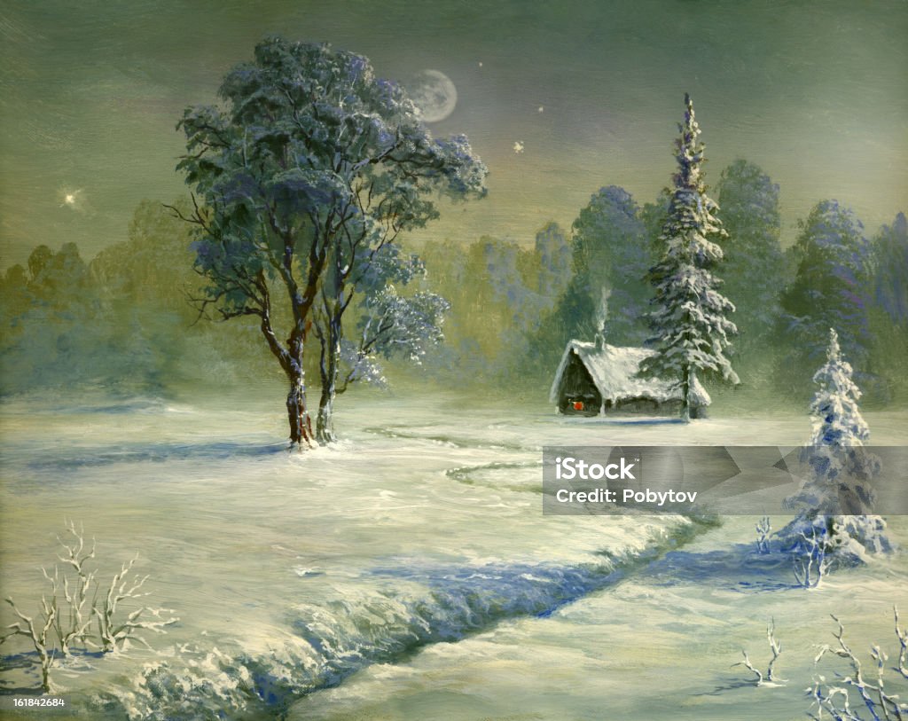 Winter path Painting. A canvas, oil. Forest stock illustration