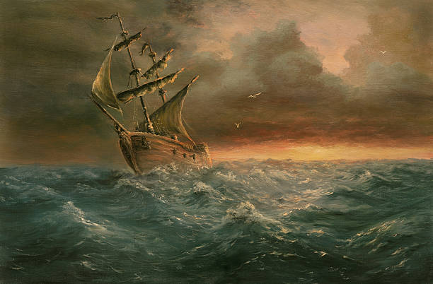 ending storm Painting. A canvas, oil. ship stock illustrations