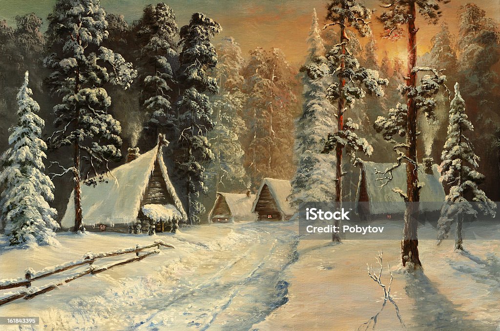Atardecer de invierno - Ilustración de stock de Navidad libre de derechos