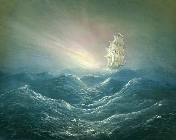 ilustraciones, imágenes clip art, dibujos animados e iconos de stock de luz al mar - storm pirate sea nautical vessel