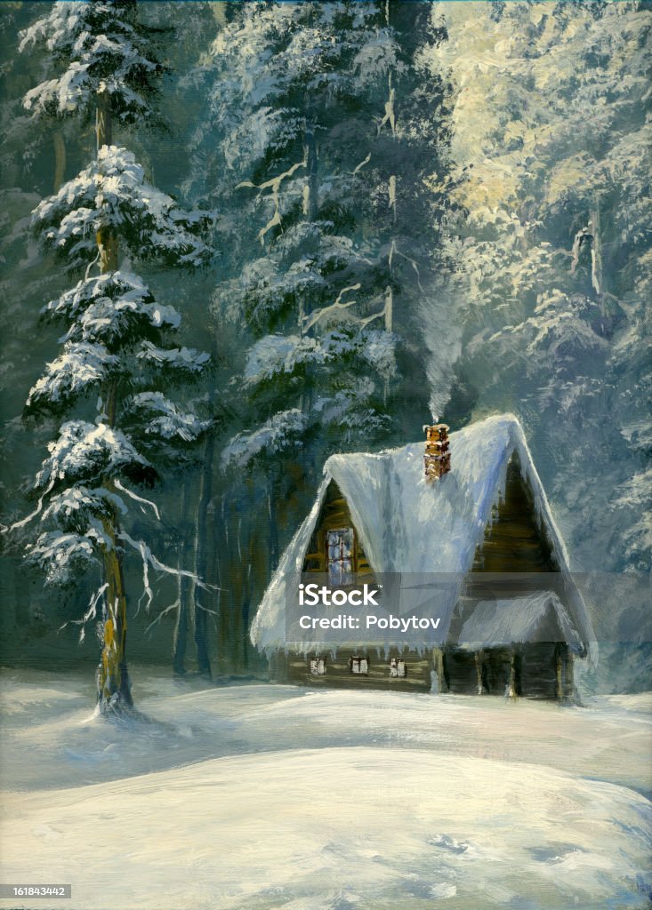 Зимний Коттедж - Стоковые иллюстрации Тёмный роялти-фри