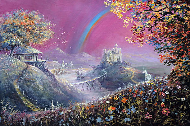 illustrazioni stock, clip art, cartoni animati e icone di tendenza di dreamland - castle fairy tale illustration and painting fantasy