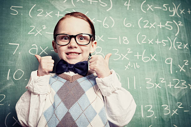 istock Little boy in geek clothes excited about math 161843698